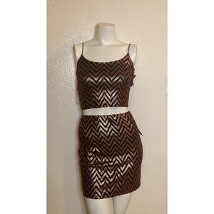 NWT Just Polly Women’s Black Gold Chevron Skirt Set
